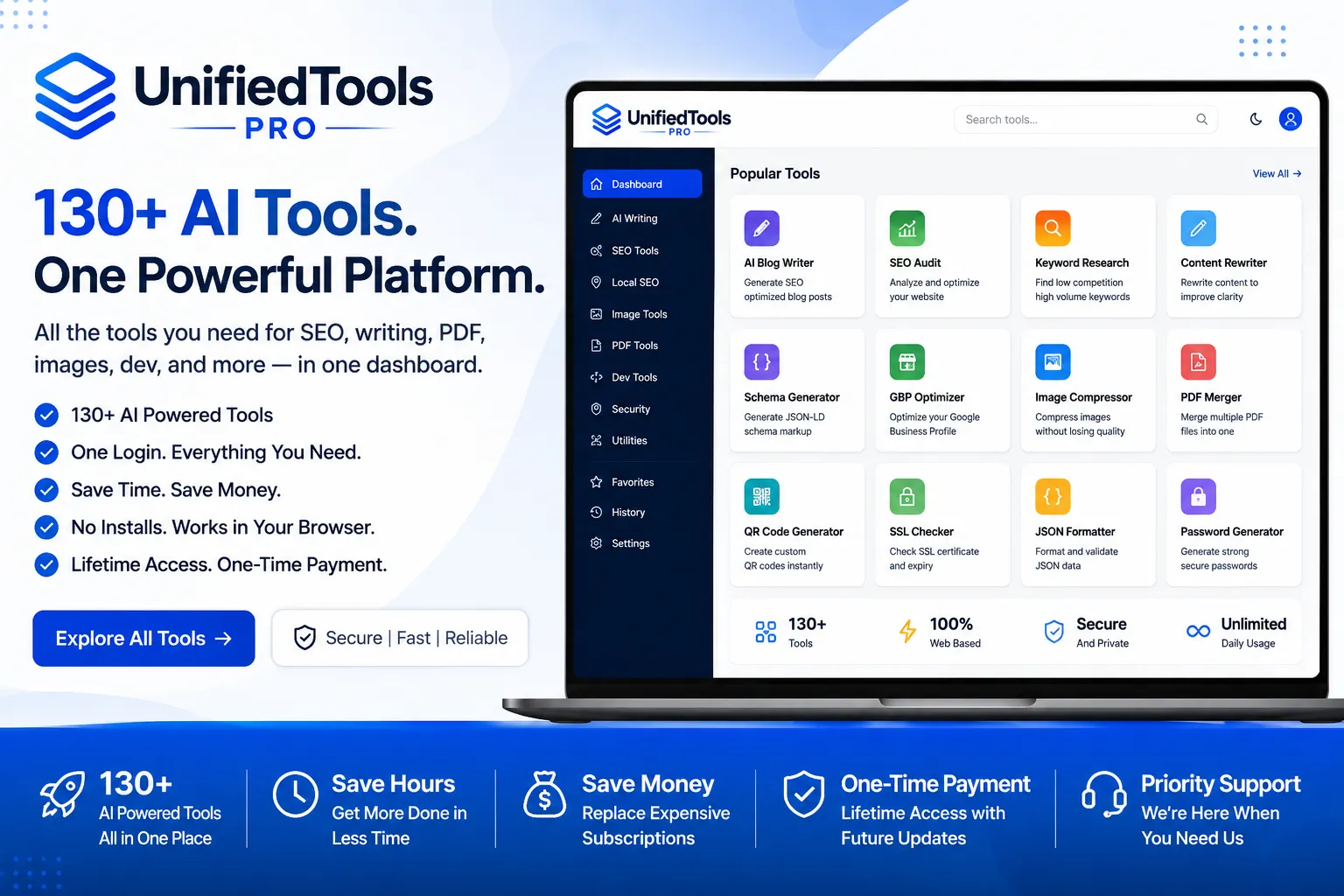 UnifiedTools Pro: 130+ AI Tools in One Platform for SEO, Writing, and More