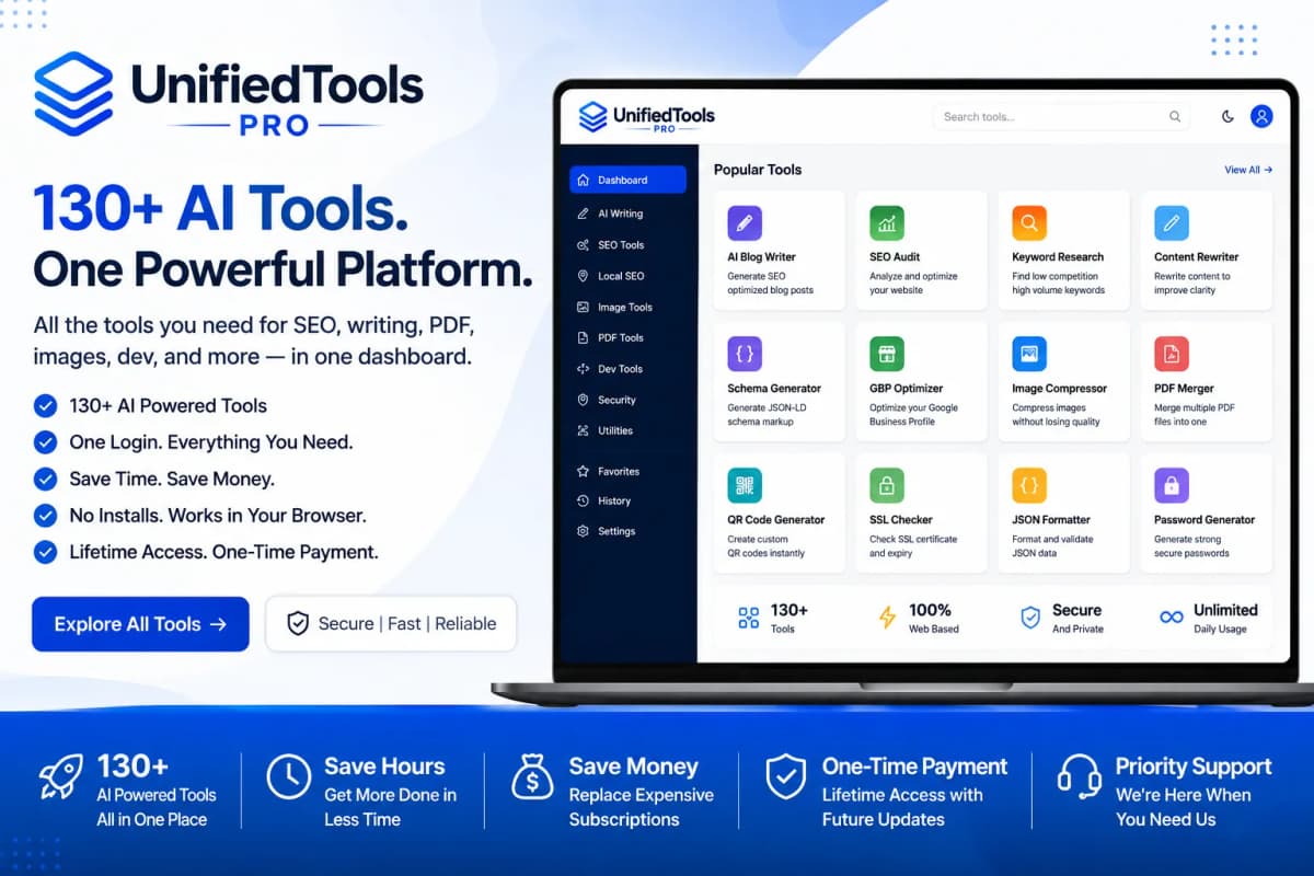 UnifiedTools Pro: 130+ AI Tools in One Platform for SEO, Writing, and More